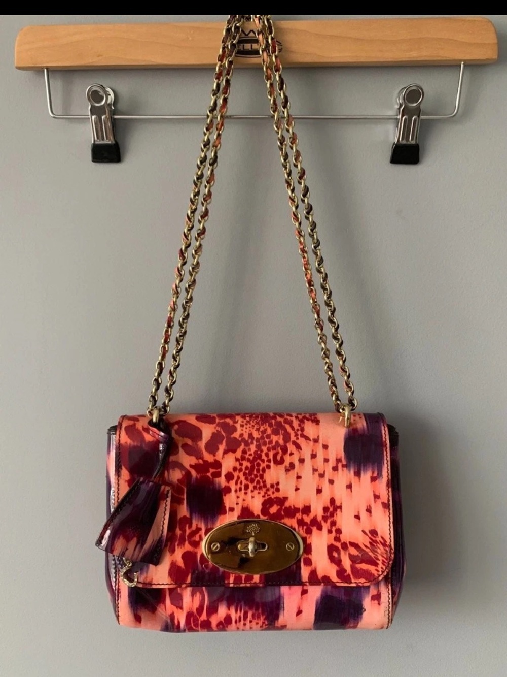 Mulberry Coral and Plum Patterned Chain Crossbody Bag